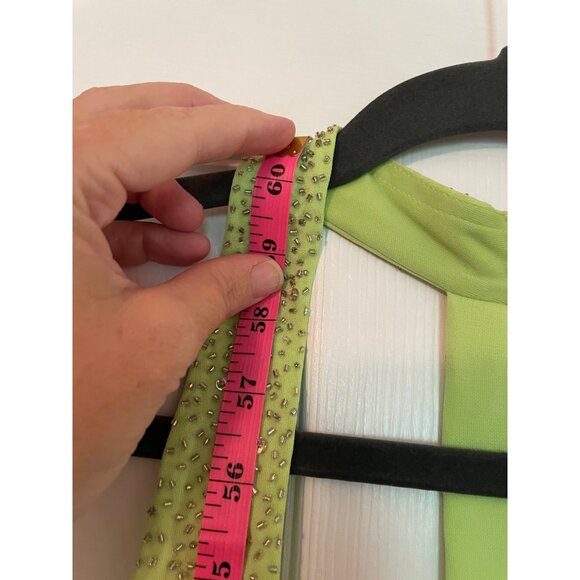 New Niki Livas Lime Green Evening Dress Gown Sz 12 Rhinestone Halter Open Back - Picture 13 of 13
